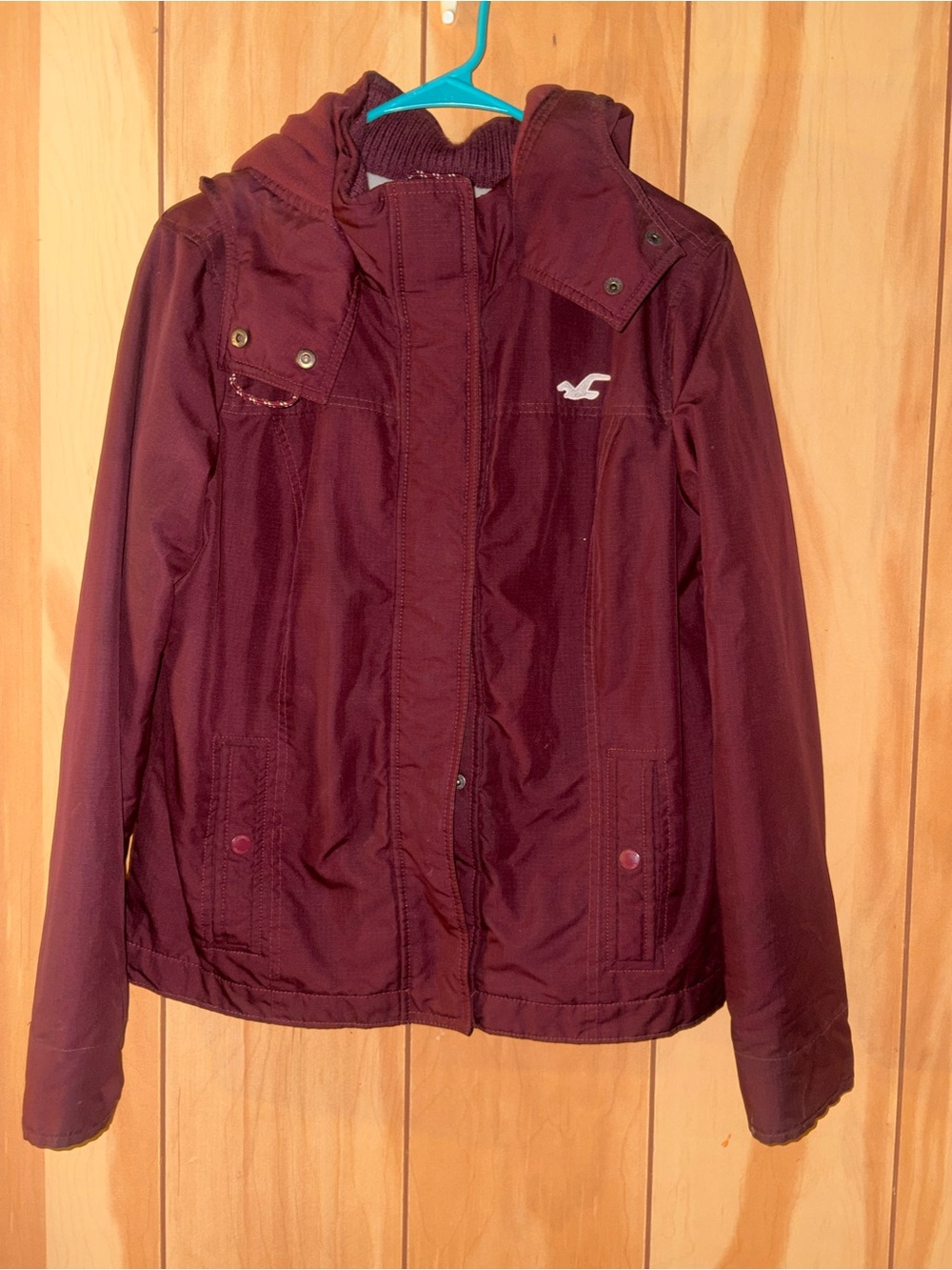 Hollister Women's Burgundy Hooded Utility Jacket